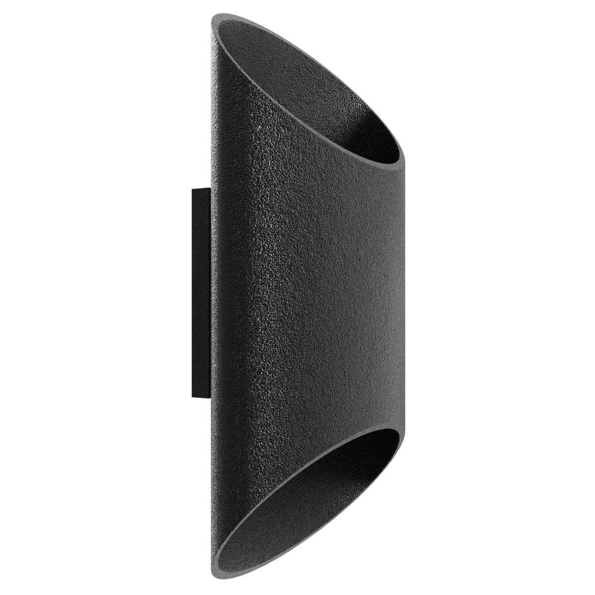 Avenue Outdoor Cylindrical LED Wall Sconce AV9897-BLK side profile — 3-inch wall projection, black cylinder silhouette