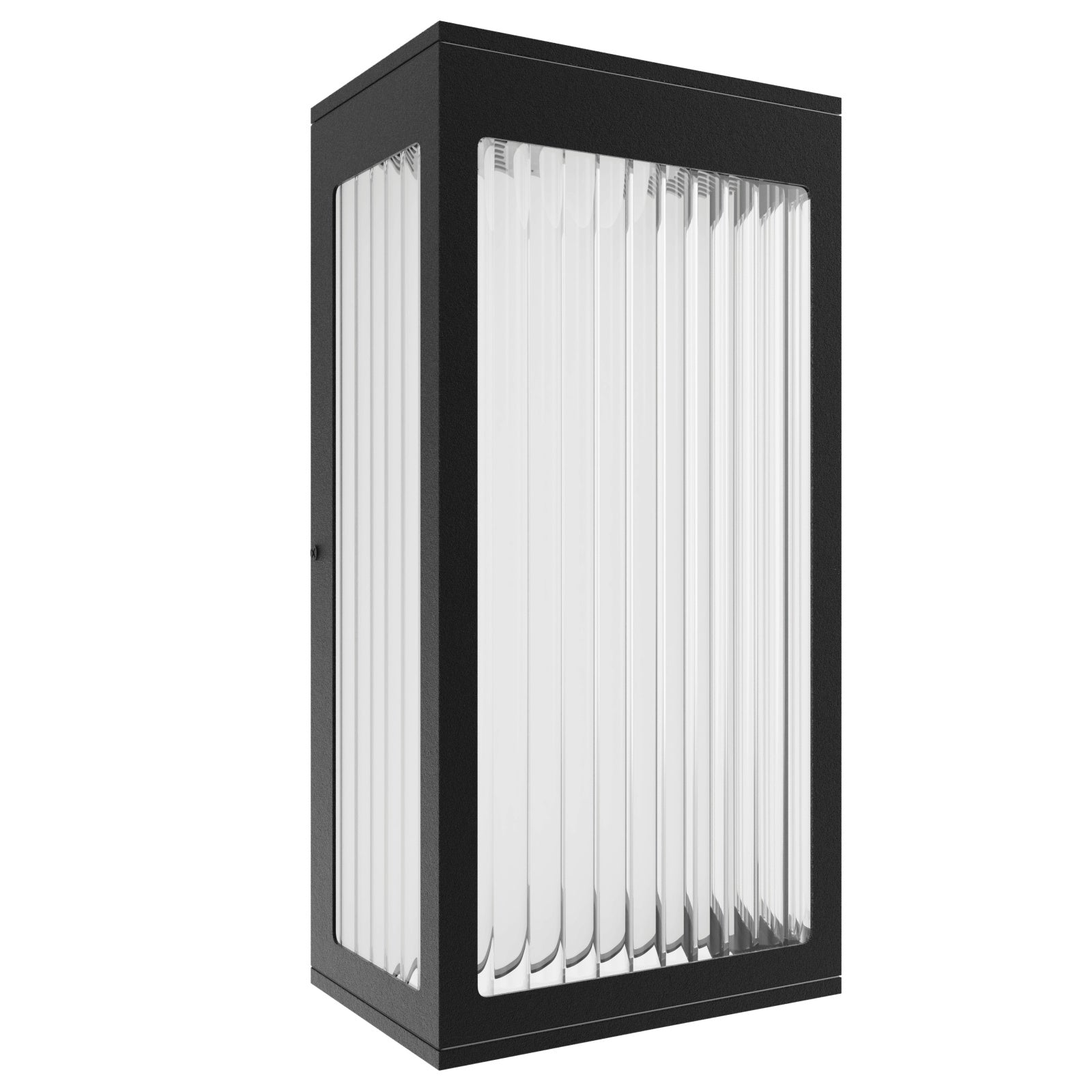 Avenue Outdoor Rectangular LED Murale AV9901-BLK trois quarts angle — boîtier noir avec éclairage LED uniforme sur la face rectangulaire
