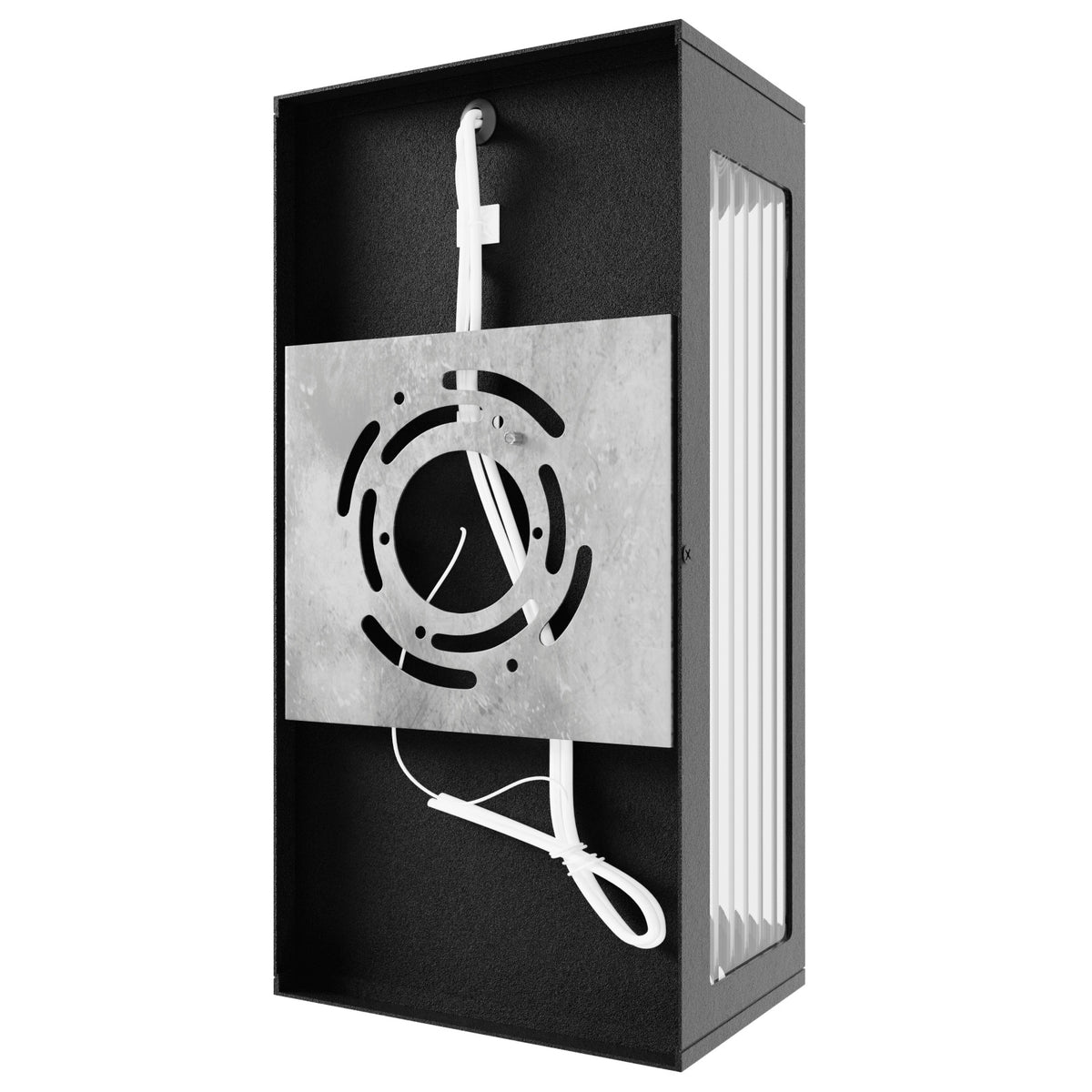 Avenue Outdoor Rectangular LED Wall Sconce AV9901-BLK installed on exterior — black sconce with clean diffused glow on wall surface