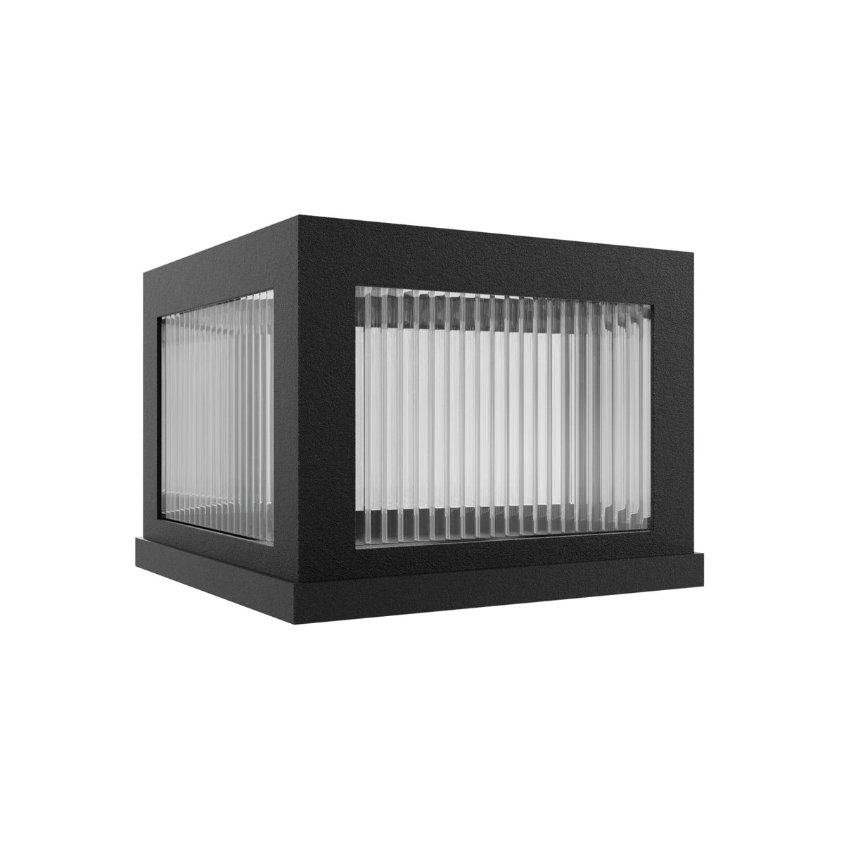 Avenue Outdoor LED Pillar Mount AV9904-BLK top view — 12" square black post cap fixture with LED face, white background