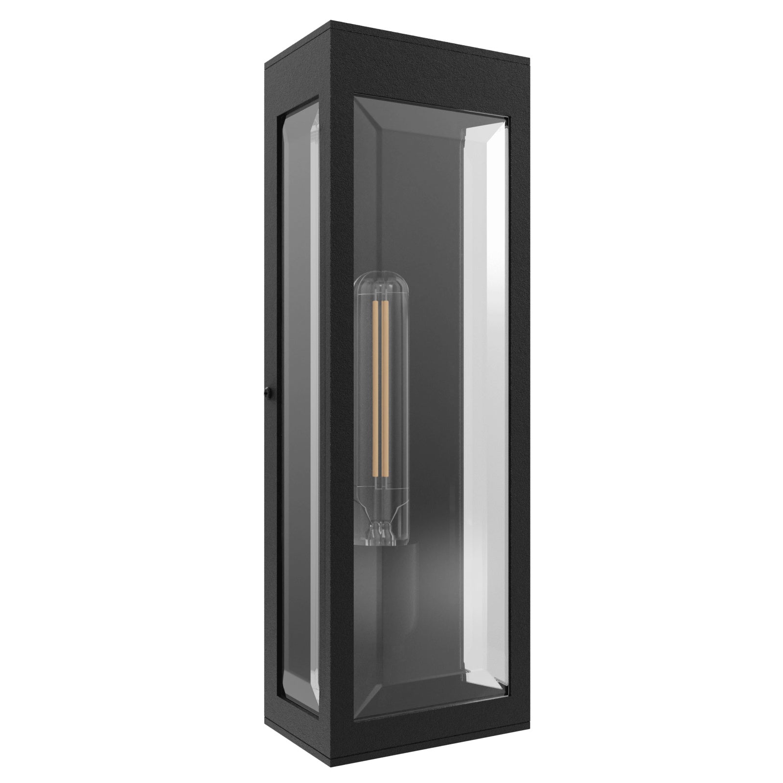 Boîte rectangulaire extérieure Avenue Murale AV9906-BLK vue de face — Cadre noir ajouré à 1 lumière de 45,7 cm (18 po) de hauteur, avec douille E26 apparente et fond blanc