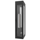 Boîte rectangulaire extérieure Avenue Murale AV9906-BLK trois quarts angle — construction boîte ouverte noire montrant l'intérieur et la position de l'ampoule exposée
