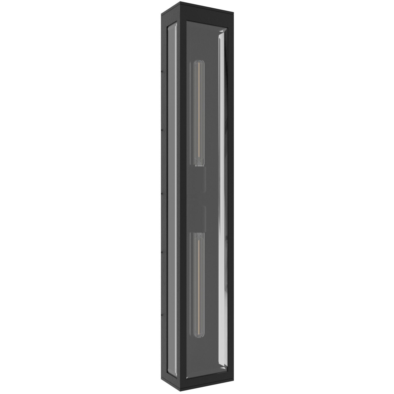 Boîte rectangulaire extérieure Avenue Murale AV9908-BLK vue de face — Cadre noir ajouré à 2 lumières de 91,4 cm (36 po) de hauteur avec douille E26 apparente et fond blanc