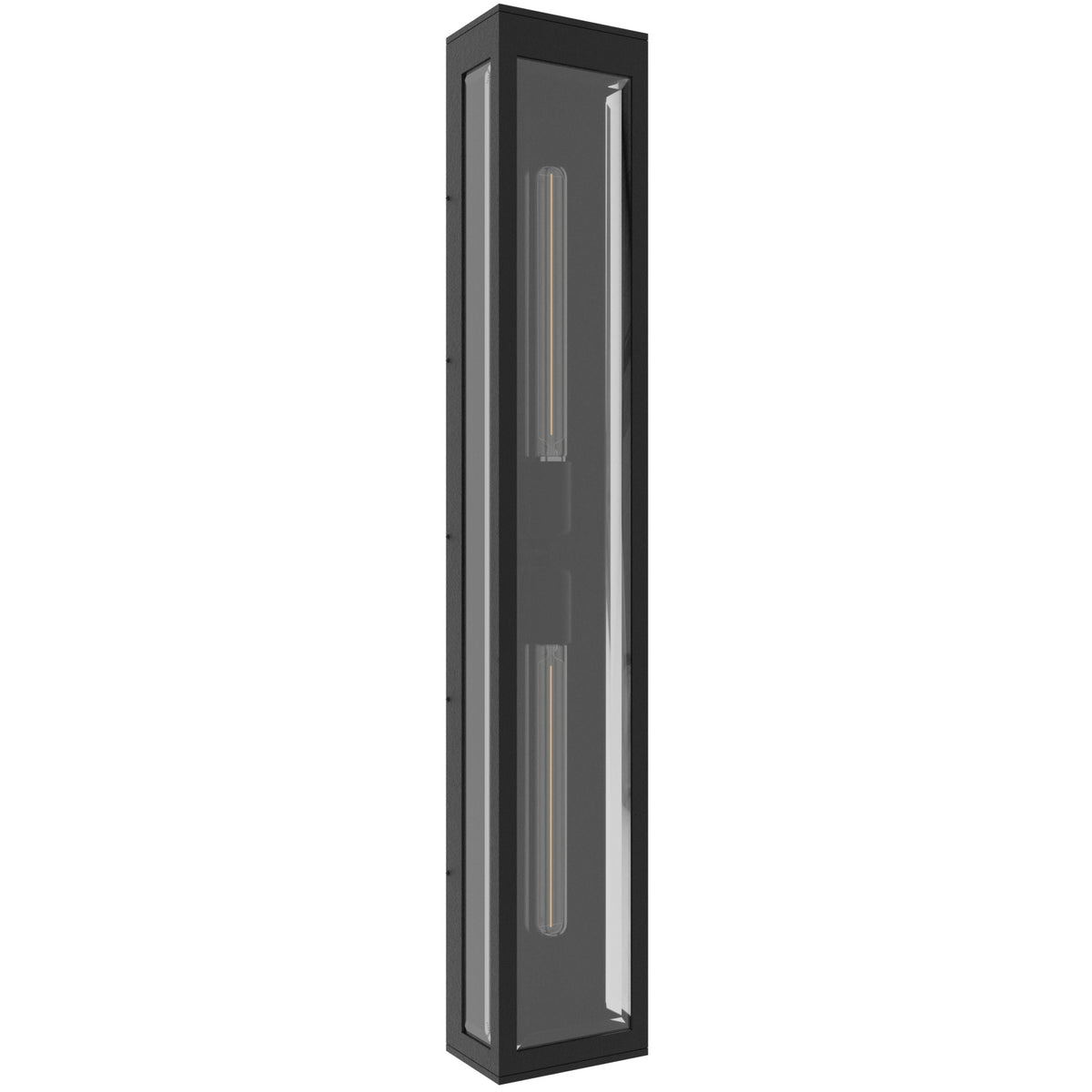 Avenue Outdoor Rectangular Box Wall Sconce AV9908-BLK front view — 36"H 2-light black open cage frame with exposed E26 bulb socket, white background