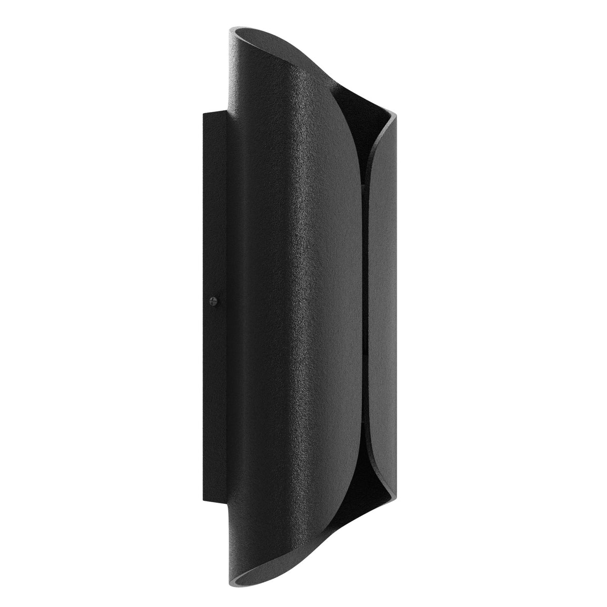 Avenue Outdoor LED 6"W Murale AV9909-BLK, angle trois quarts — boîtier noir fin avec panneau frontal LED dépoli et plaque de montage arrière plate