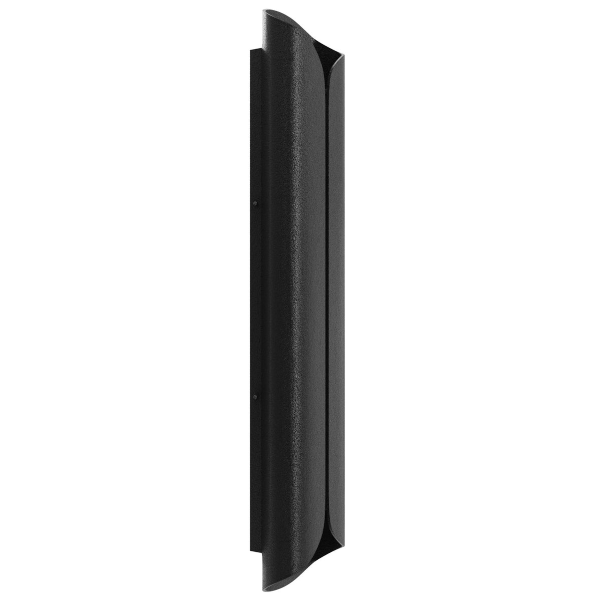 Avenue Outdoor LED 6"W Murale AV9911-BLK, angle trois quarts — boîtier noir fin avec panneau frontal LED dépoli et plaque de montage arrière plate