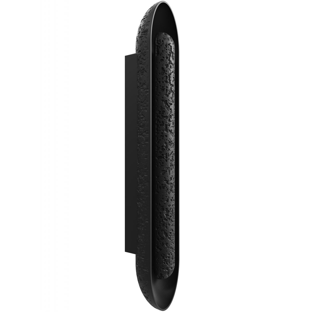 Avenue Outdoor Oval Capsule Natural Stone LED Wall Sconce AV5536-BLK three-quarter angle — rounded capsule silhouette with organic stone texture