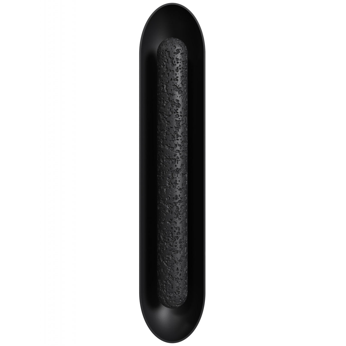 Avenue Outdoor Oval Capsule Natural Stone LED Wall Sconce AV5536-BLK front view — 36"H black oval aluminum frame with natural stone face, white background