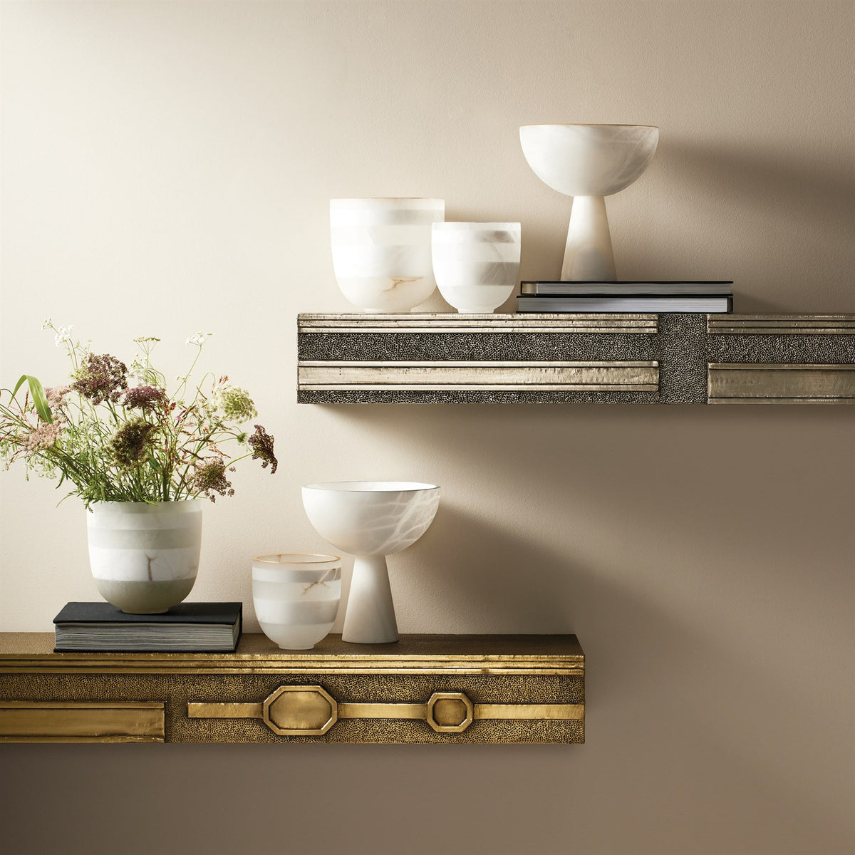 Footed Alabaster Bowl w/Silver