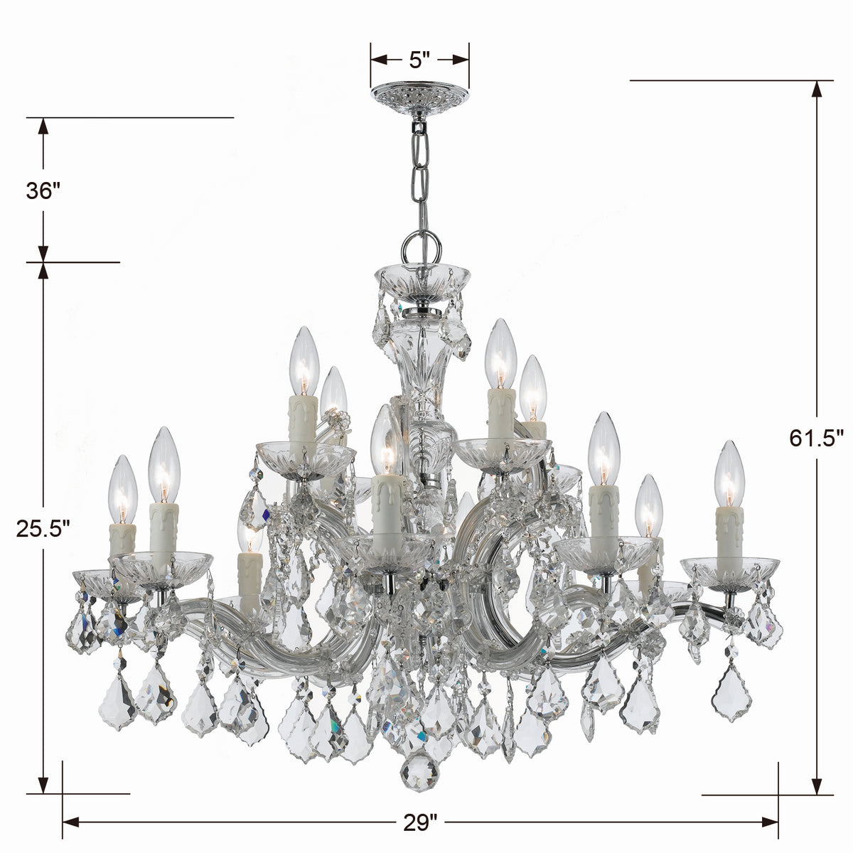 Crystorama - 4379-CH-CL-MWP - 12 Lumières Suspendu - Maria Theresa - Chrome poli