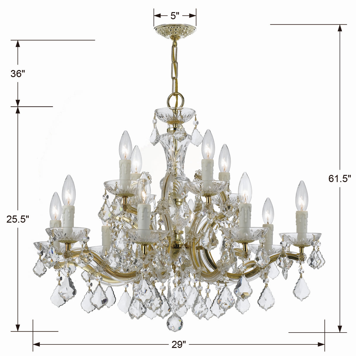 Crystorama - 4379-GD-CL-MWP - 12 Lumières Suspendu - Marie-Thérèse - Or