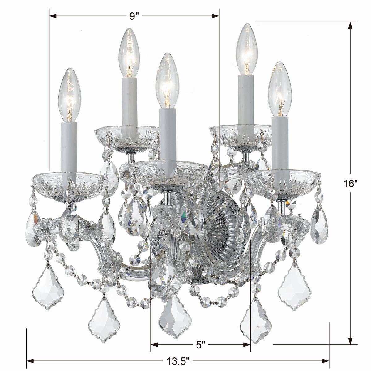 Crystorama - 4404-CH-CL-MWP - Cinq lumières Murale - Maria Theresa - Chrome poli
