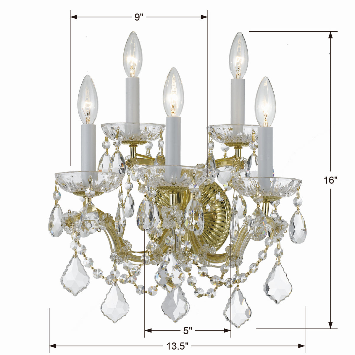 Crystorama - 4404-GD-CL-MWP - Cinq lumières Murale - Marie-Thérèse - Or