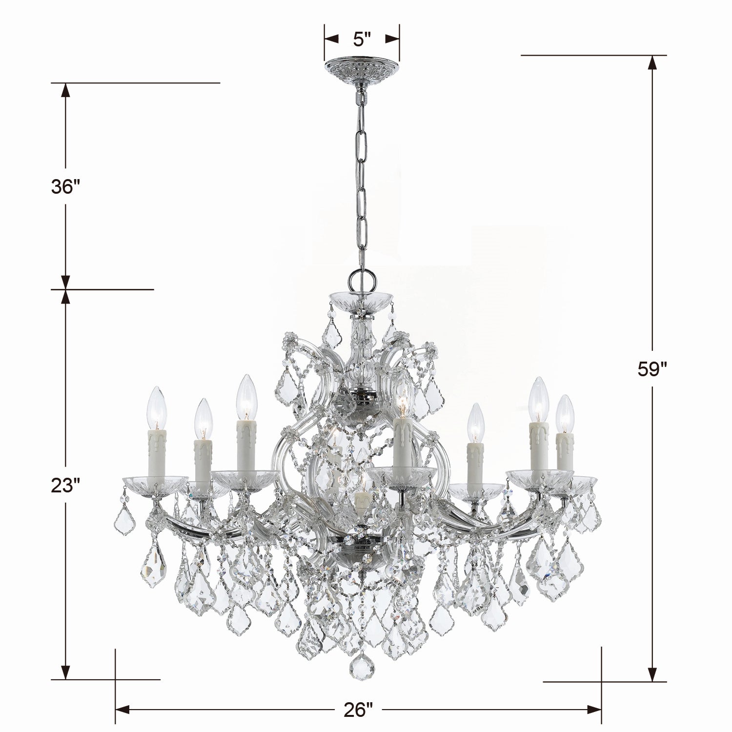 Crystorama - 4408-CH-CL-MWP - Neuf Lumières Suspendu - Maria Theresa - Chrome poli