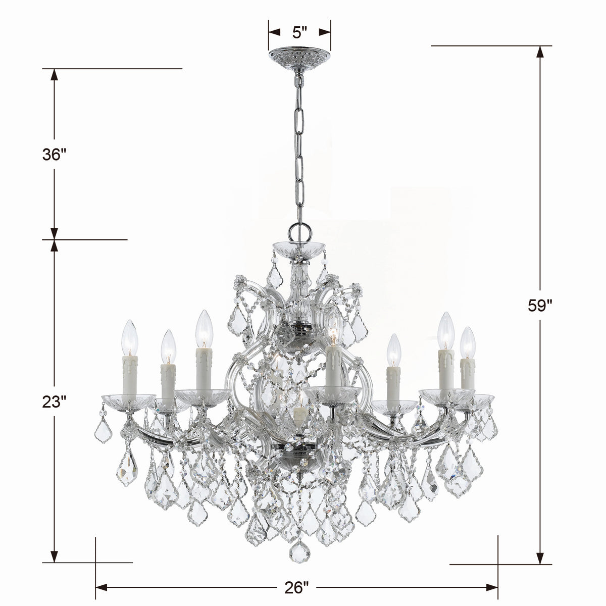 Crystorama - 4408-CH-CL-MWP - Neuf Lumières Suspendu - Maria Theresa - Chrome poli