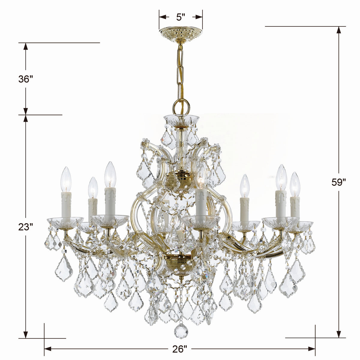 Crystorama - 4408-GD-CL-MWP - Neuf Lumières Suspendu - Marie-Thérèse - Or
