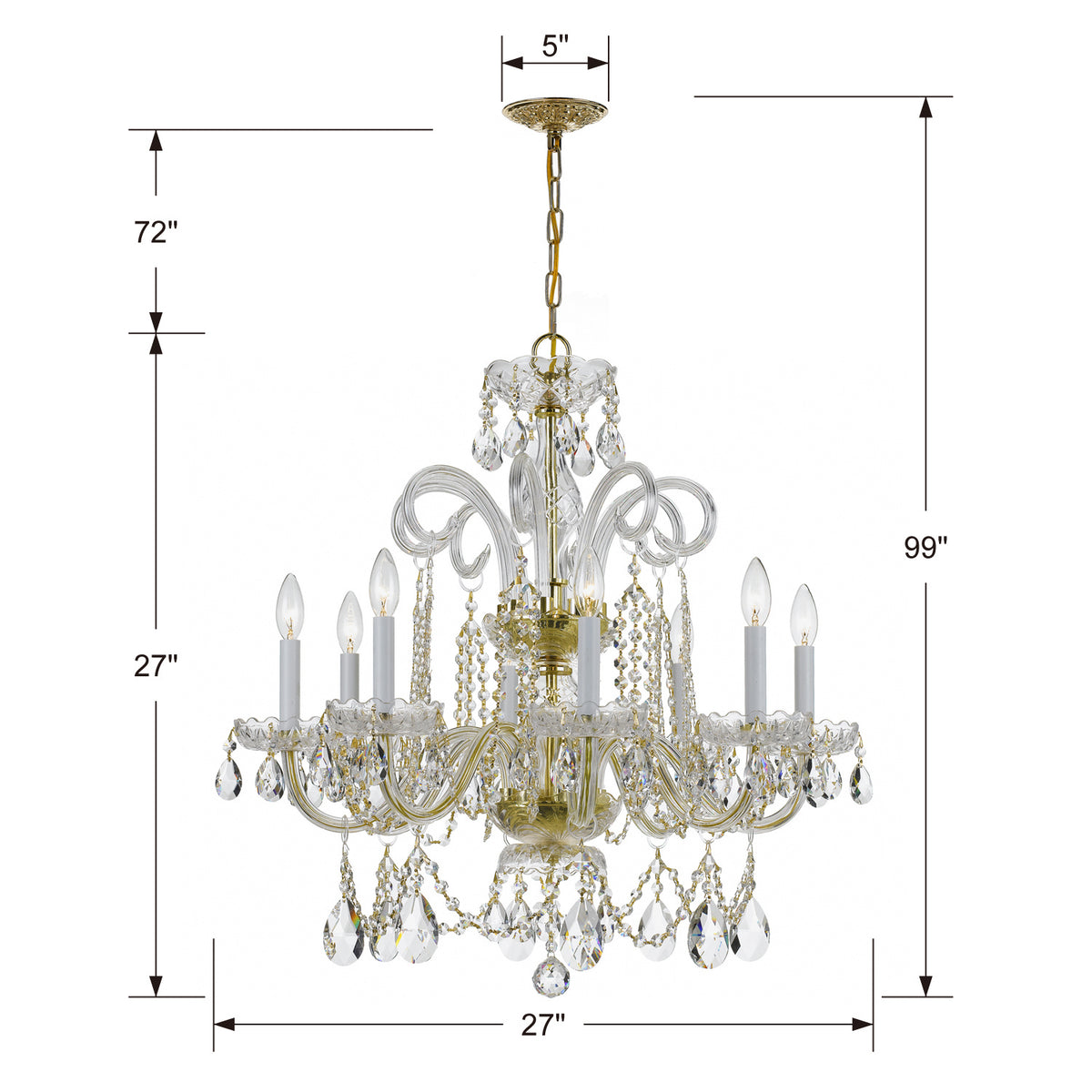 Crystorama - 5008-PB-CL-MWP - Huit lumières Suspendu - Cristal traditionnel - Laiton poli