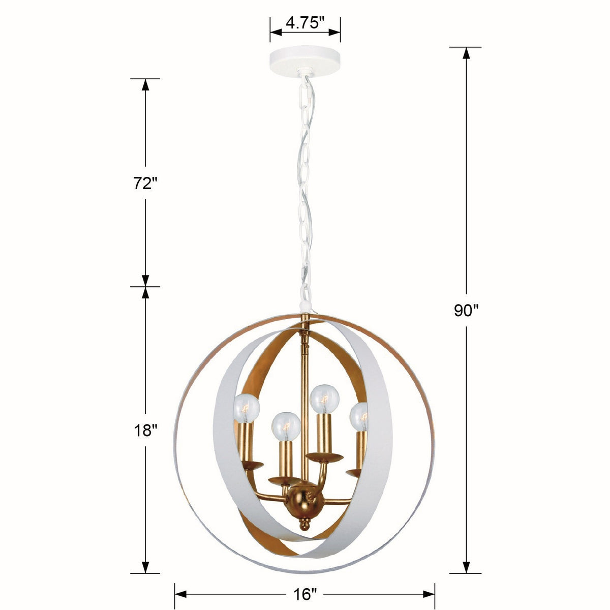 Crystorama - 584-MT-GA - Four Light Mini Chandelier - Luna - Matte White + Antique Gold