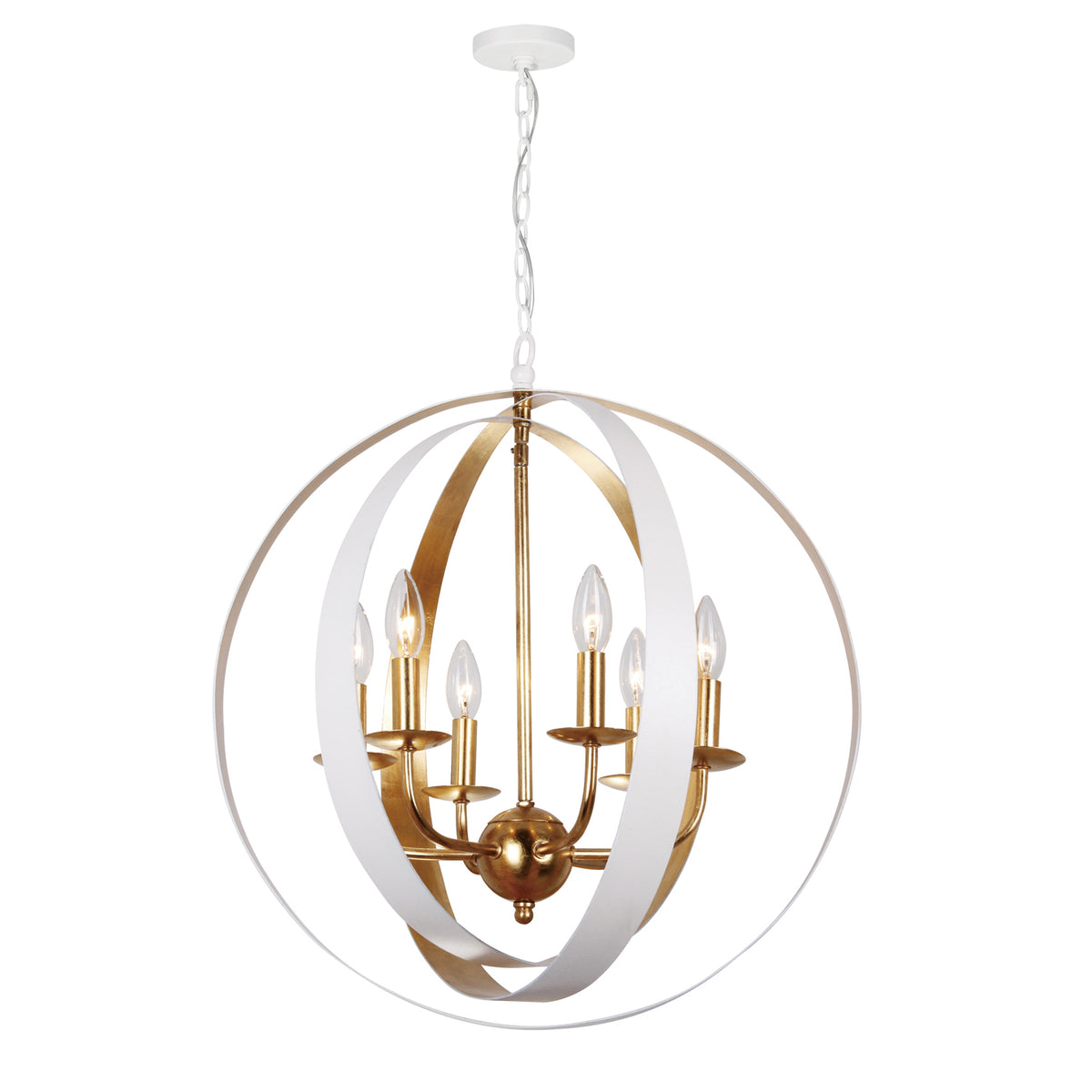 Crystorama - 585-MT-GA - Six Light Chandelier - Luna - Matte White + Antique Gold