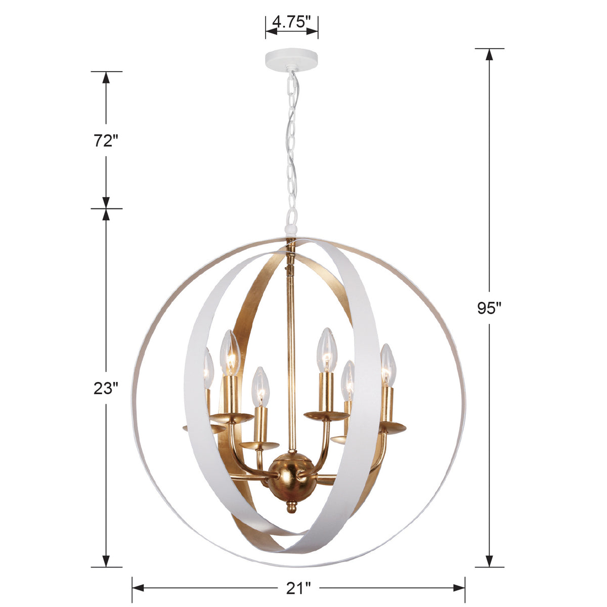 Crystorama - 585-MT-GA - Six Light Chandelier - Luna - Matte White + Antique Gold