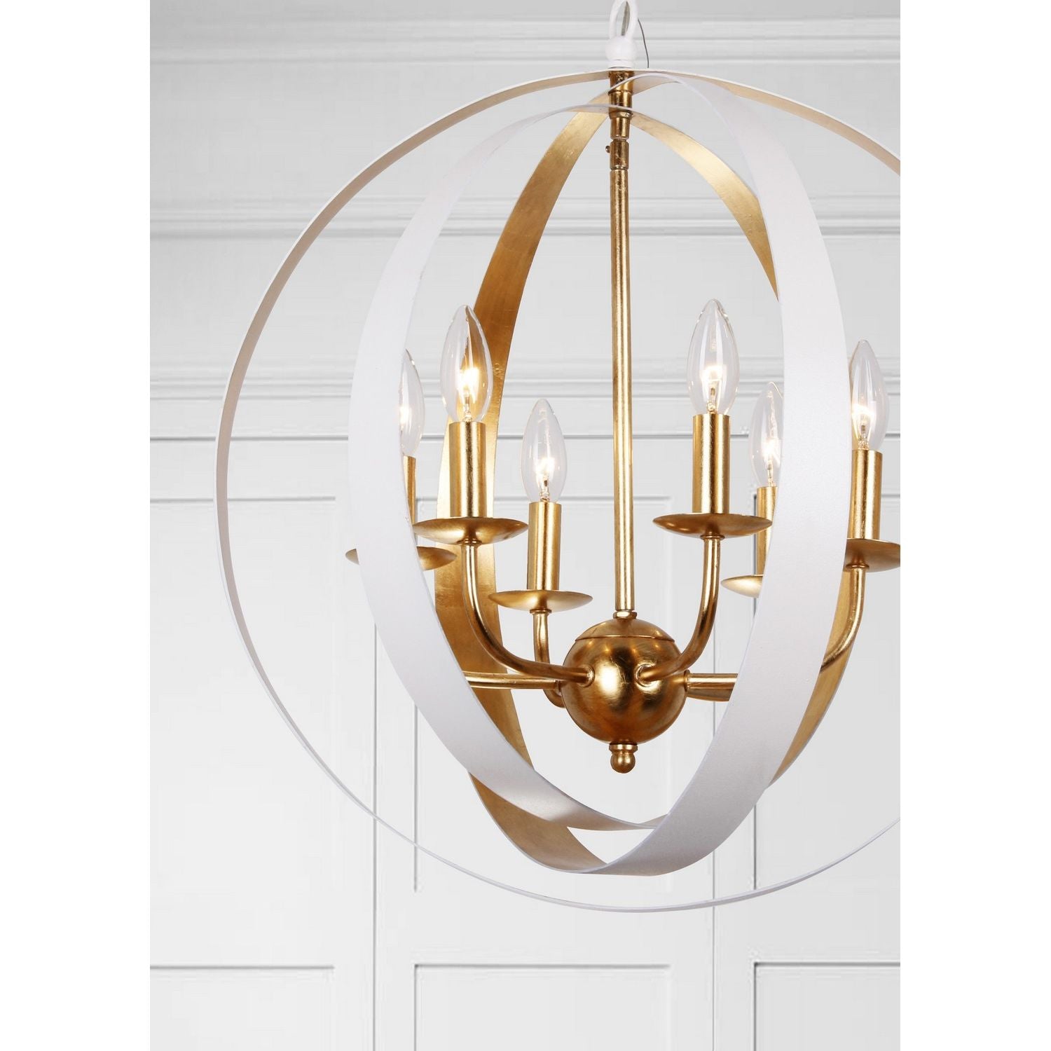 Crystorama - 585-MT-GA - Six Light Chandelier - Luna - Matte White + Antique Gold