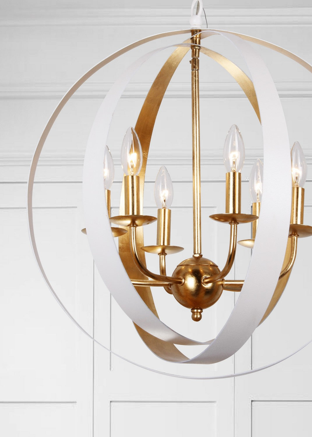Crystorama - 585-MT-GA - Six Light Chandelier - Luna - Matte White + Antique Gold