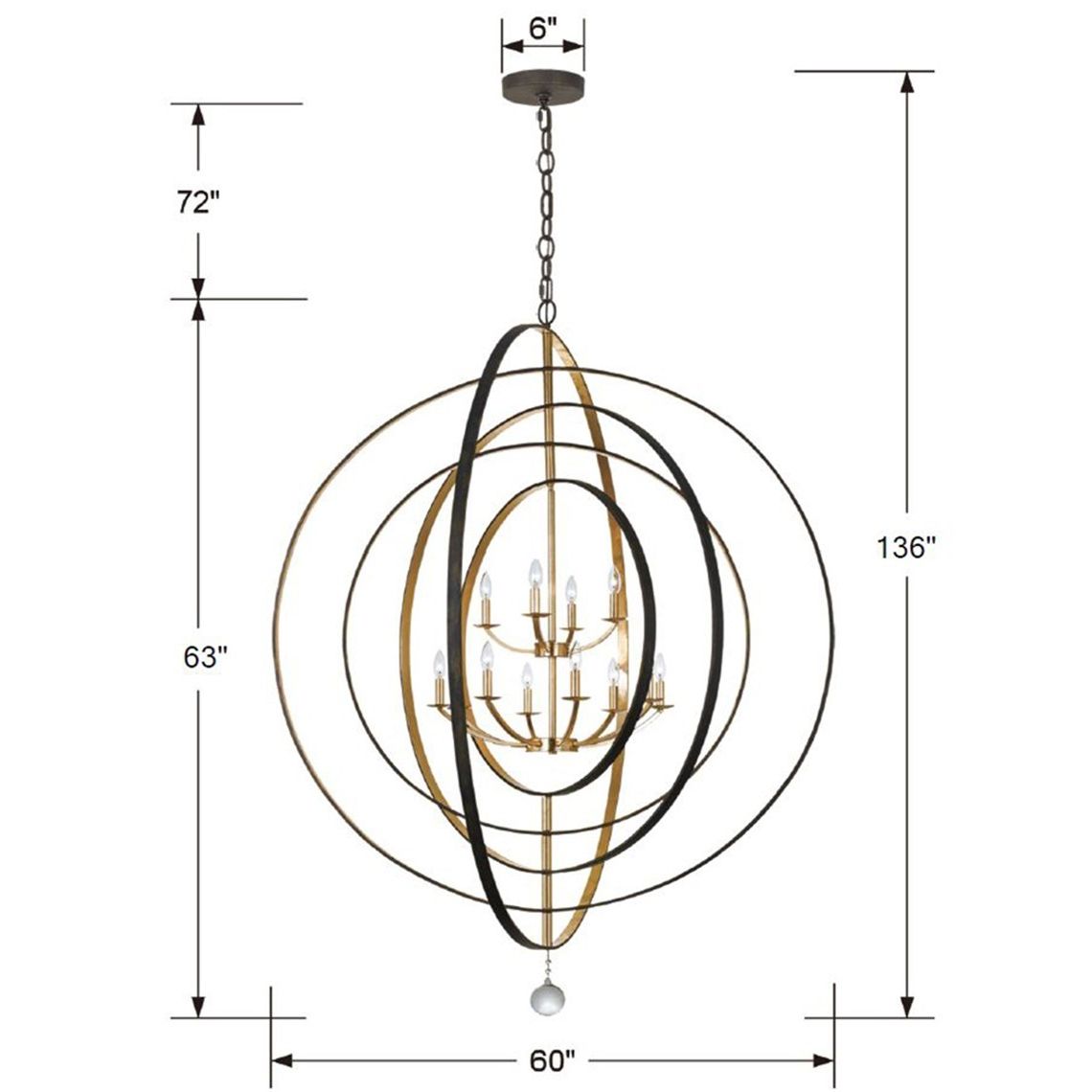 Crystorama - 590-EB-GA - 12 Light Chandelier - Luna - English Bronze + Antique Gold