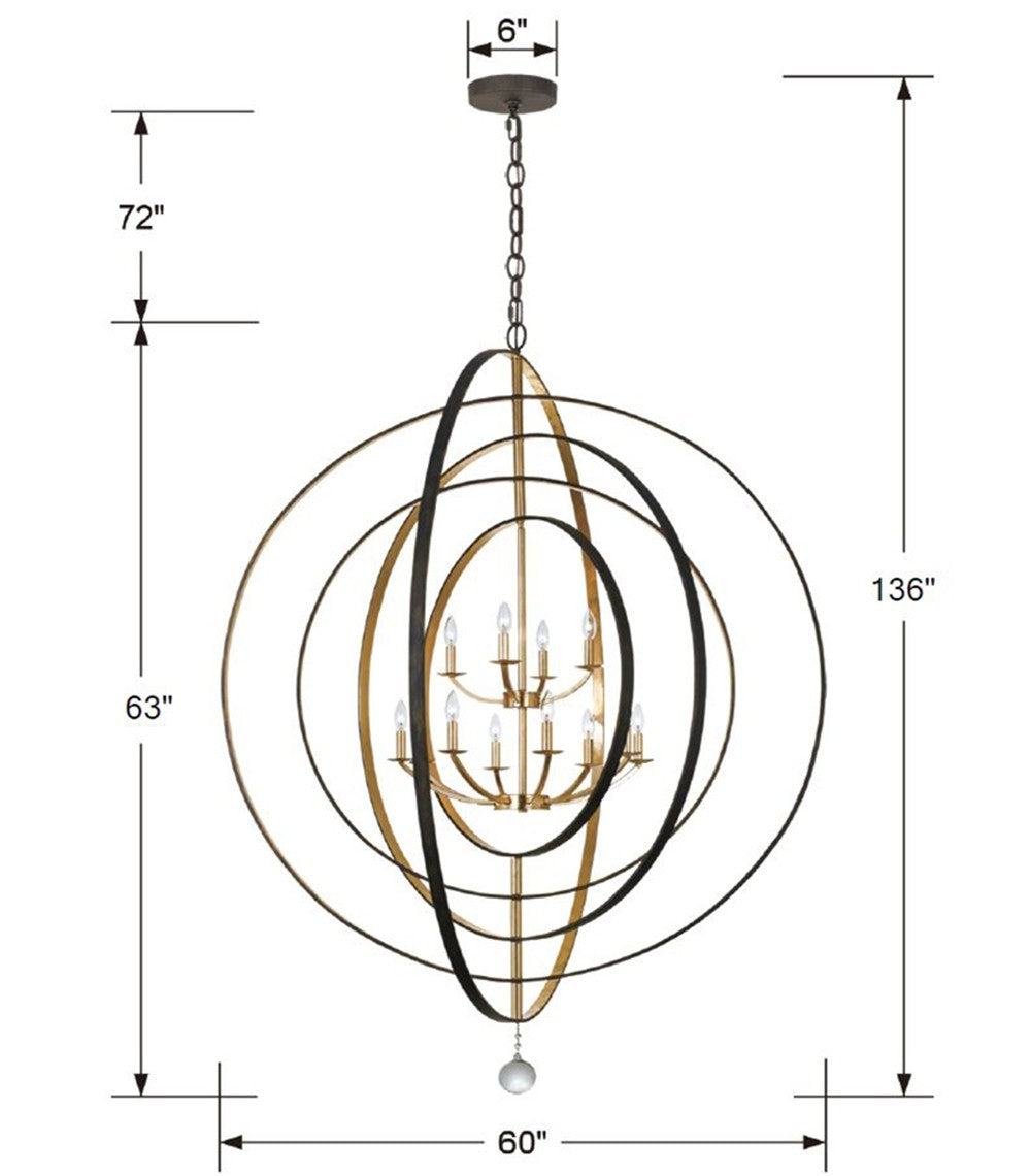 Crystorama - 590-EB-GA - 12 Light Chandelier - Luna - English Bronze + Antique Gold