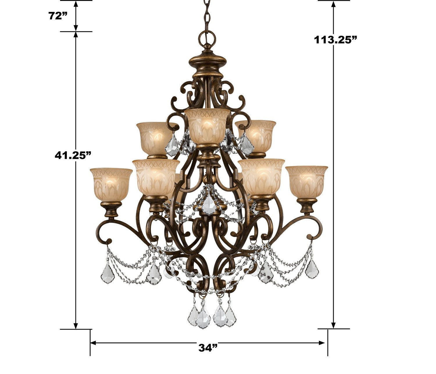 Crystorama - 7509-BU-CL-MWP - Neuf Lumières Suspendu - Norwalk - Bronze Umber