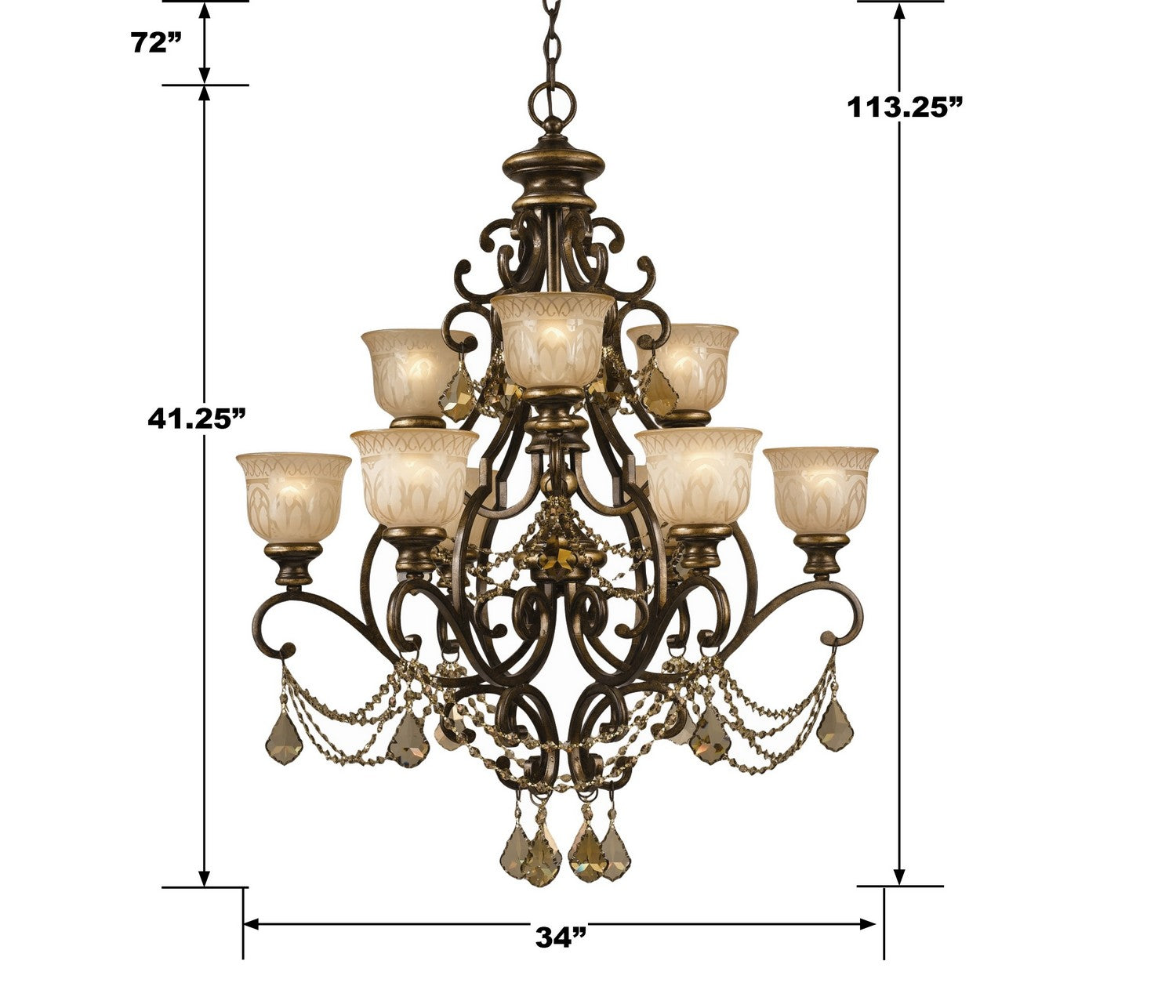 Crystorama - 7509-BU-GT-MWP - Neuf Lumières Suspendu - Norwalk - Bronze Umber