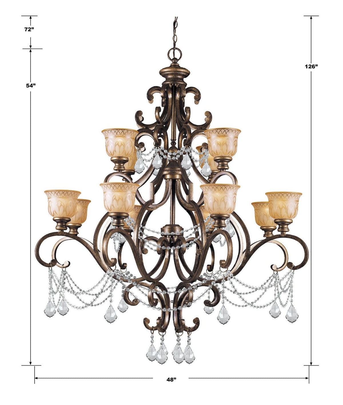 Crystorama - 7512-BU-CL-MWP - 12 Lumières Suspendu - Norwalk - Bronze Umber