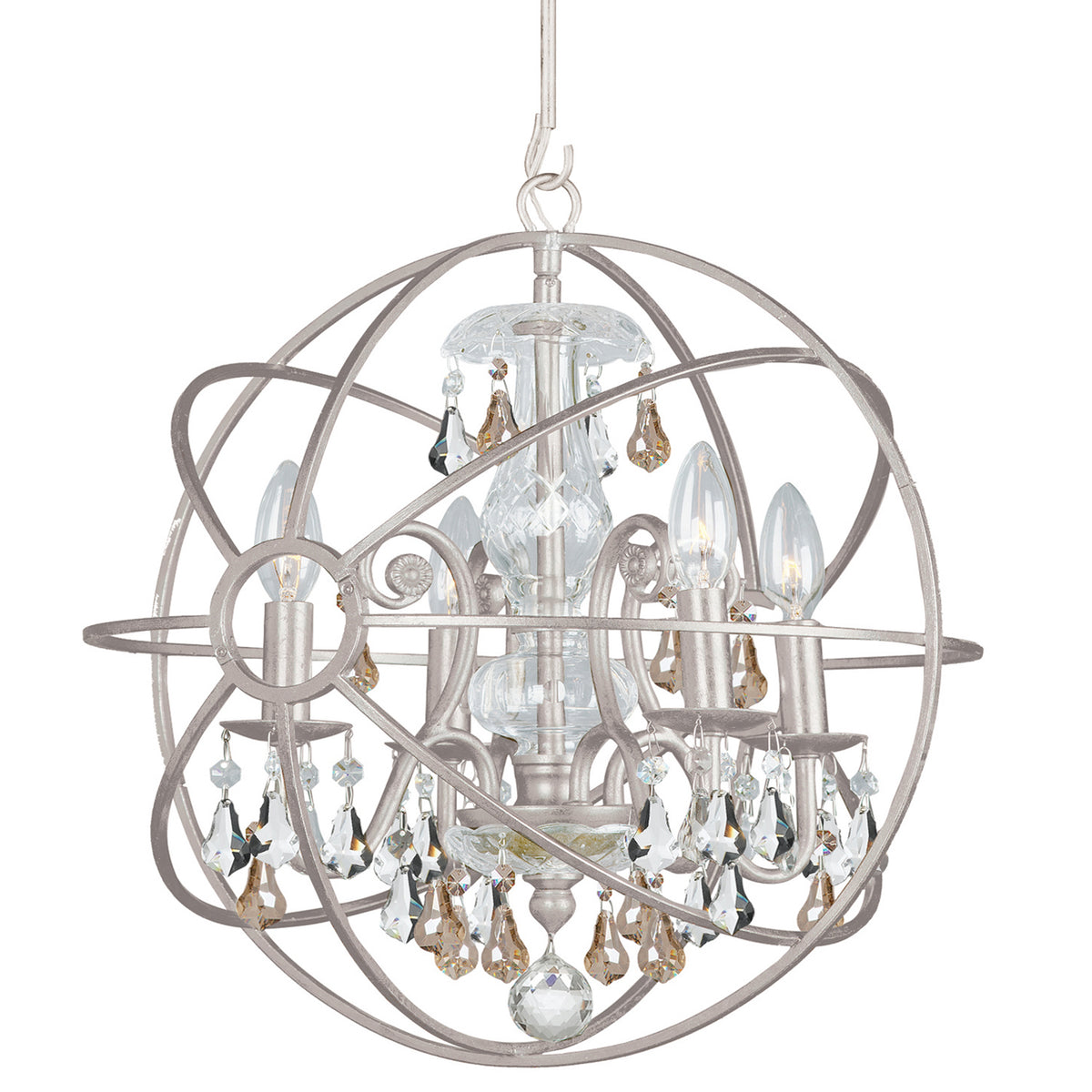 Crystorama - 9025-OS-GS-MWP - Mini lampe à quatre branches Suspendu - Solaris - Vieil Argent