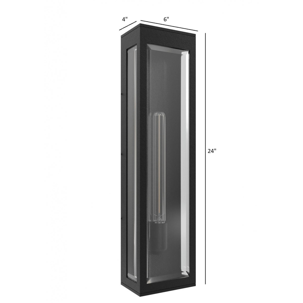 Avenue Outdoor Rectangular Box Wall Sconce AV9907-BLK installed on exterior wall — warm Edison-style filament glow from open black cage frame