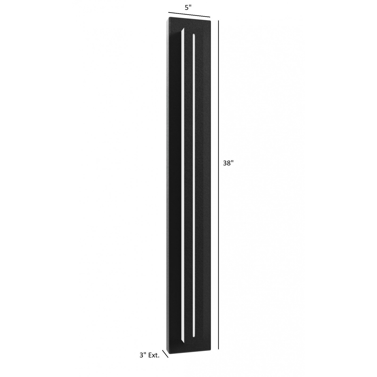 Panneau LED surélevé extérieur Avenue Murale Gros plan AV3238-BLK — détail de la surface en peinture poudre noire mate autour du panneau LED central surélevé