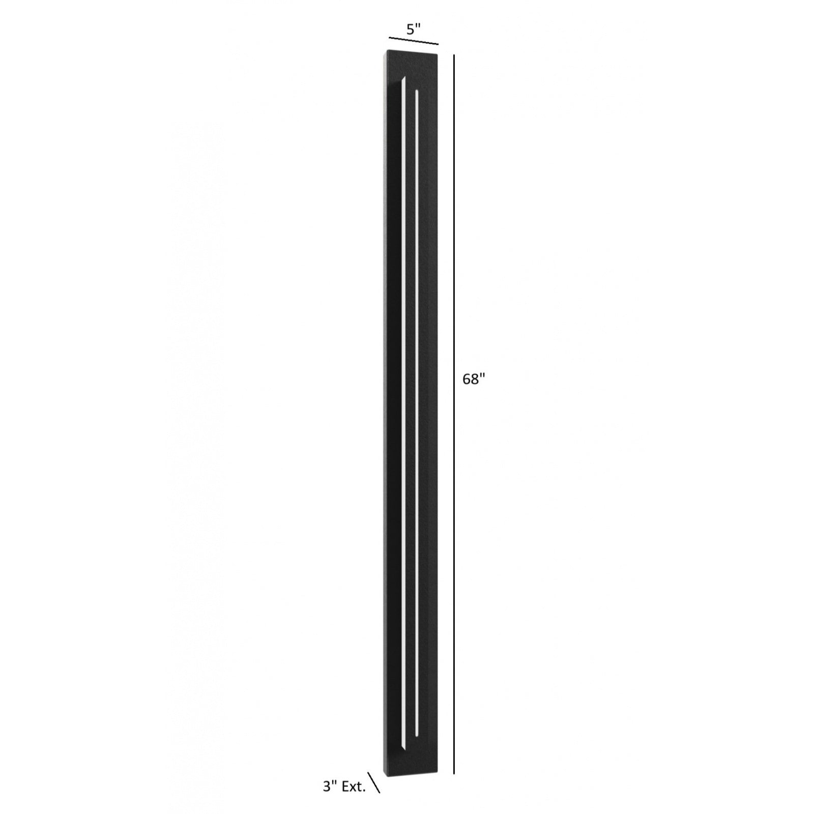 Panneau LED surélevé extérieur Avenue Murale Gros plan AV3268-BLK — détail de la surface en peinture poudre noire mate autour du panneau LED central surélevé