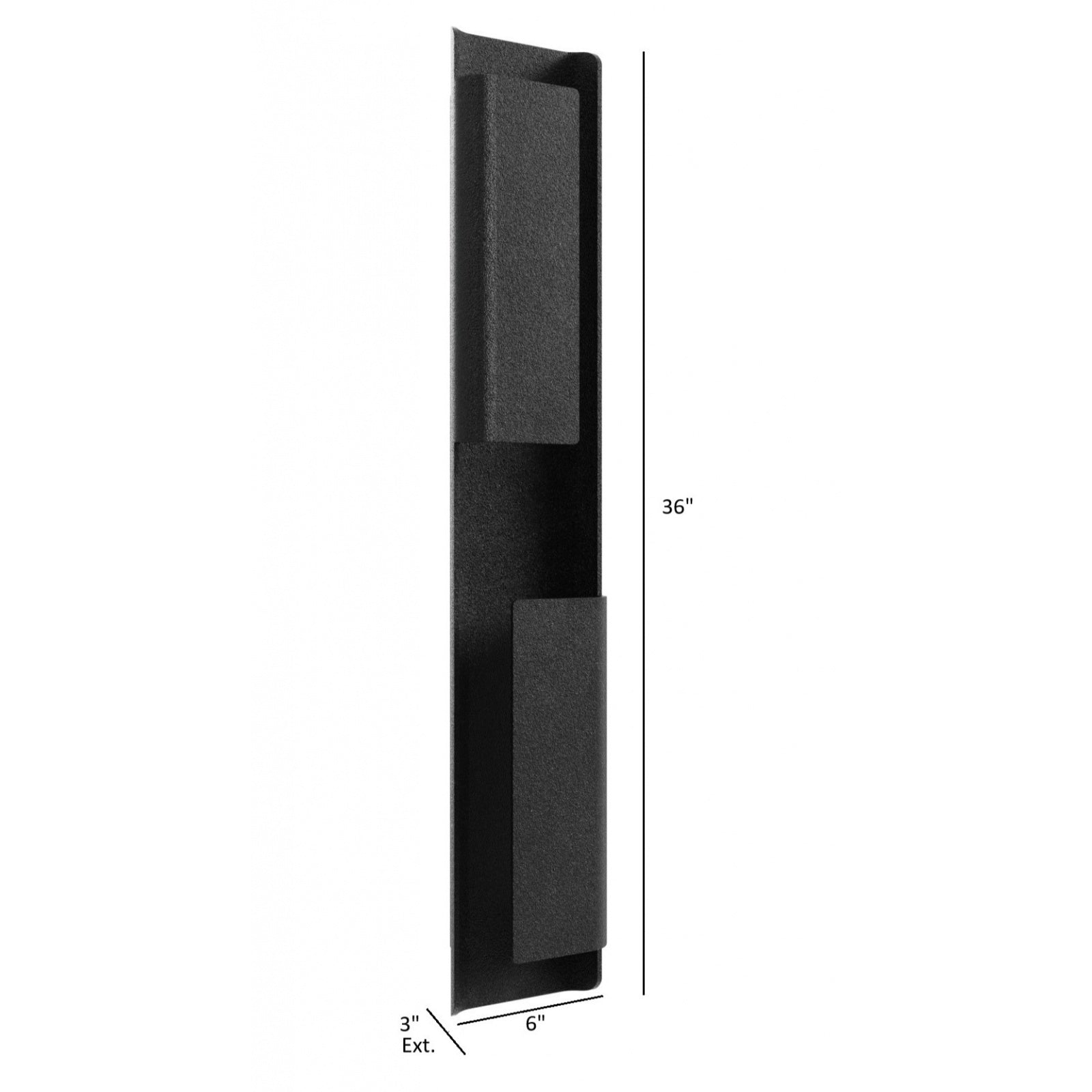 Panneau LED extérieur Avenue à 2 panneaux Murale Gros plan sur l'AV2436-BLK : panneaux diffuseurs en acrylique blanc intégrés dans un cadre noir mat à revêtement en poudre