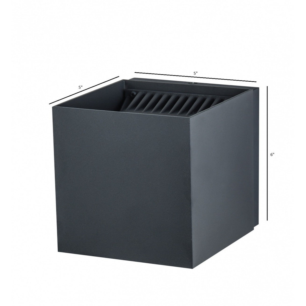 Avenue Outdoor 5"W Cube Up/Down LED Wall Sconce AV9887-BLK side profile — perfectly square black cube silhouette against wall