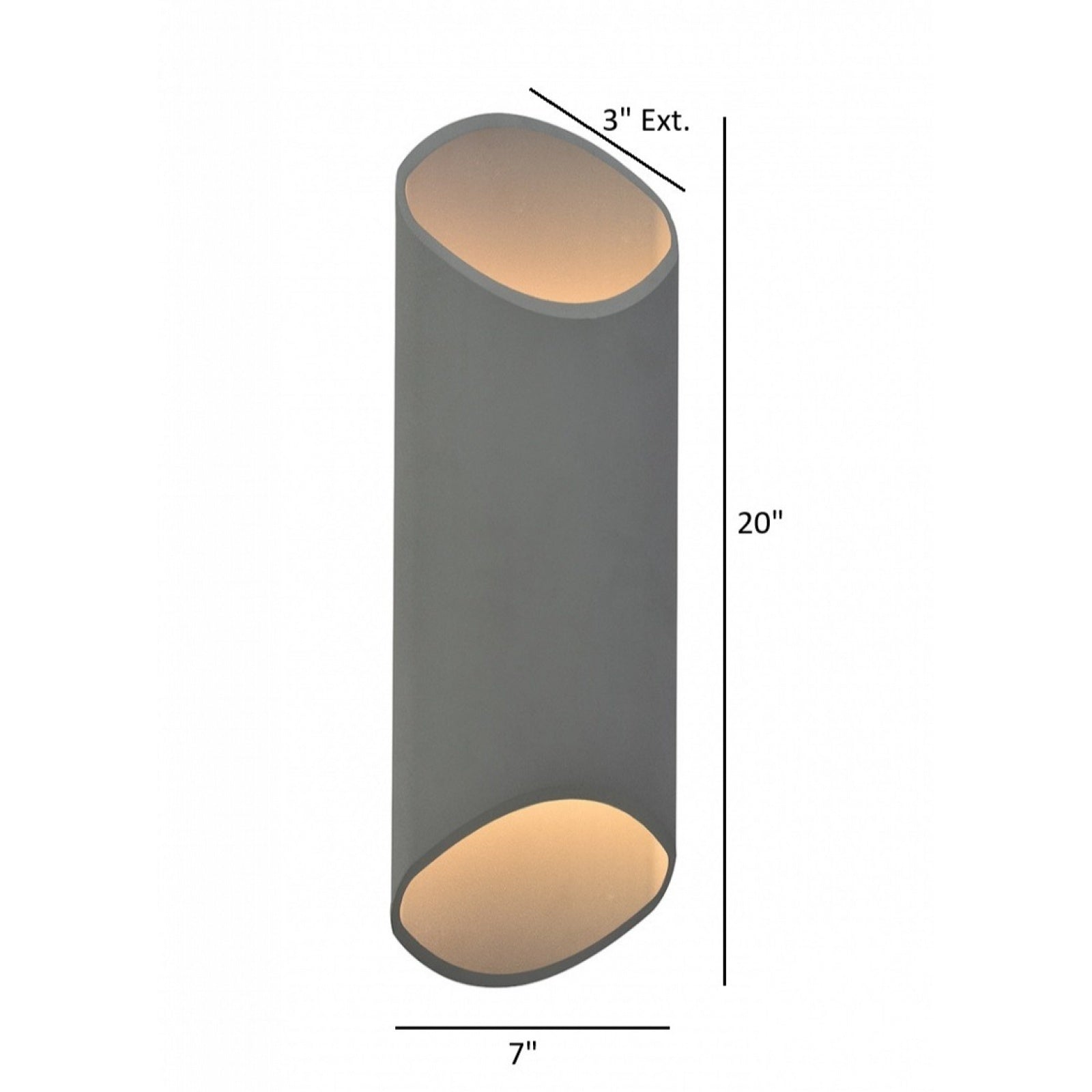 Avenue Cylindrique LED extérieure Murale AV9895-SLV installé à l'extérieur — cylindre argenté diffusant une lumière ambiante uniforme sur le mur environnant