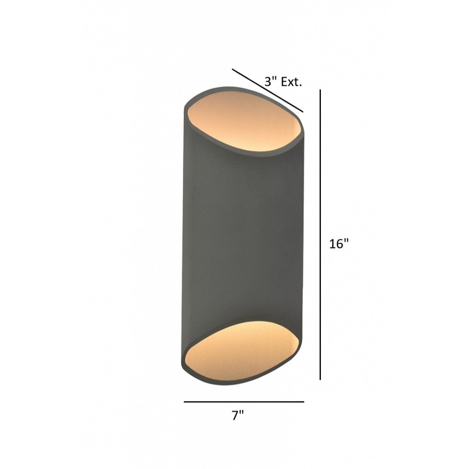 Avenue Cylindrique LED extérieure Murale AV9896-SLV installé à l'extérieur — cylindre argenté diffusant une lumière ambiante uniforme sur le mur environnant