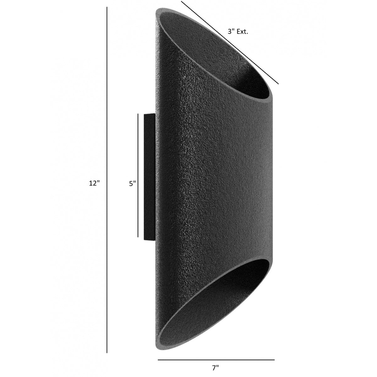 Avenue Outdoor Cylindrical LED Wall Sconce AV9897-BLK lifestyle view — 20"H black cylinder on exterior wall, warm LED glow on surrounding surface