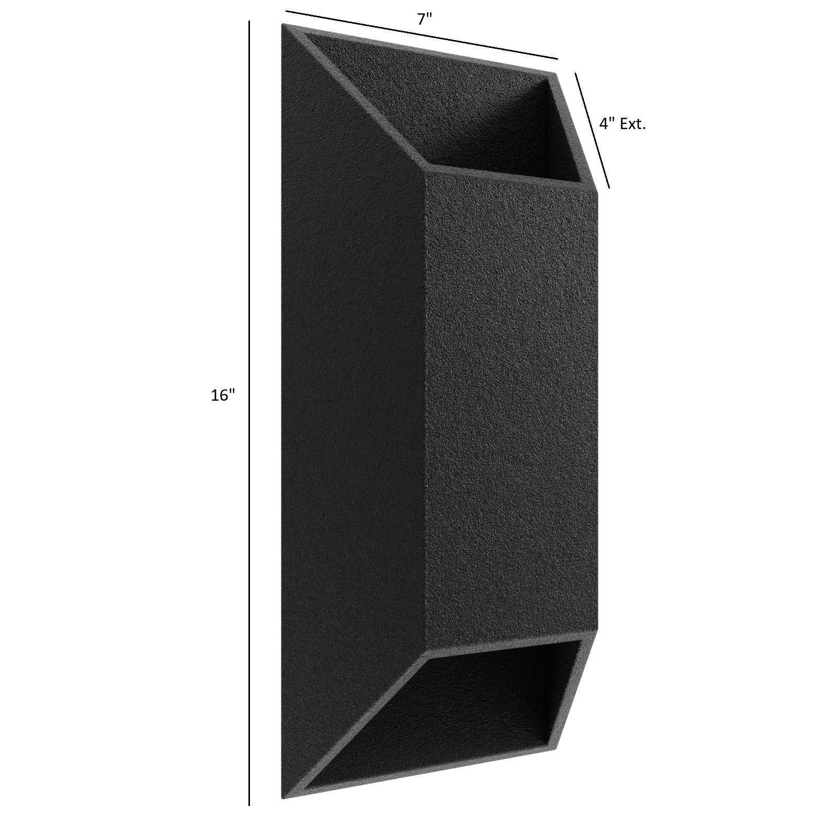 Avenue Outdoor Large Cylindrique LED Murale AV9899-BLK installé à l'extérieur — large cylindre noir projetant une lumière circulaire chaude sur le mur environnant