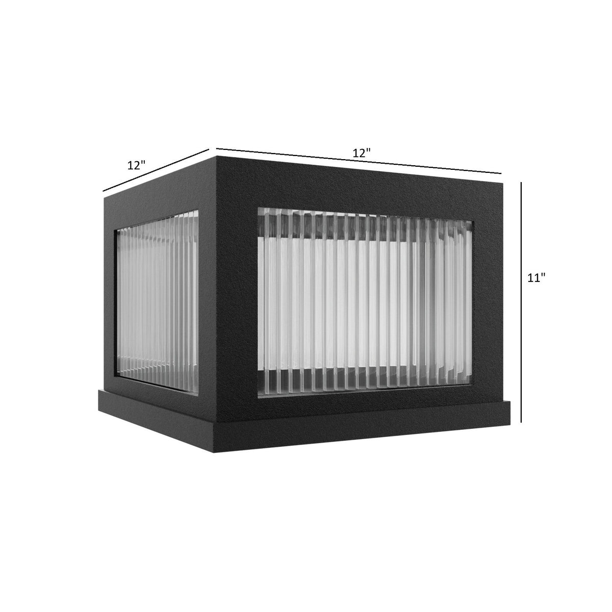 Avenue Outdoor LED Pillar Mount AV9904-BLK side profile — low-profile black post cap silhouette showing shallow fixture depth