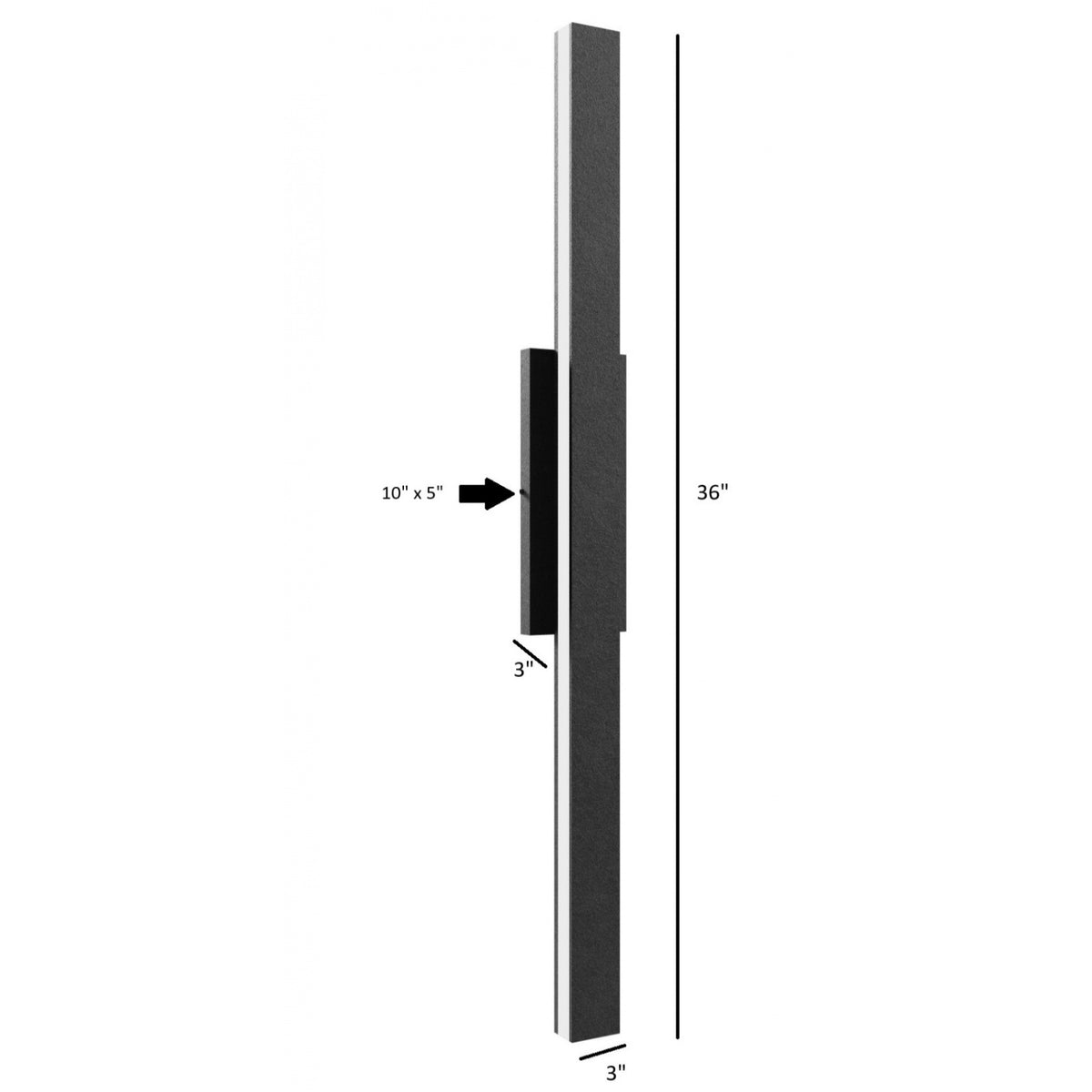 Avenue LED extérieure mince Murale Détail en gros plan de l'AV2136-BLK : finition peinture poudre noire mate et bande LED supérieure intégrée