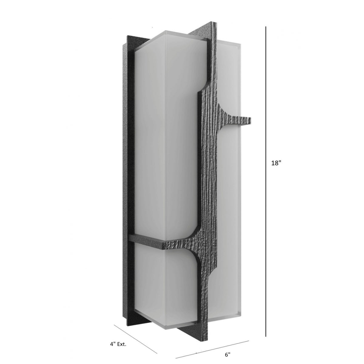 Avenue Outdoor Faux Wood Grain LED Wall Sconce AV2618-BLK installed on exterior wall — wood grain texture illuminated with warm LED backlight