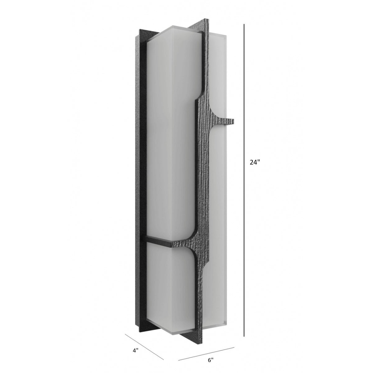 Avenue Outdoor Faux Wood Grain LED Wall Sconce AV2624-BLK lifestyle view — 24"H fixture installed on exterior, warm LED backlight through faux wood-grain face