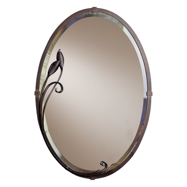 Beveled Oval Mirror with Leaf