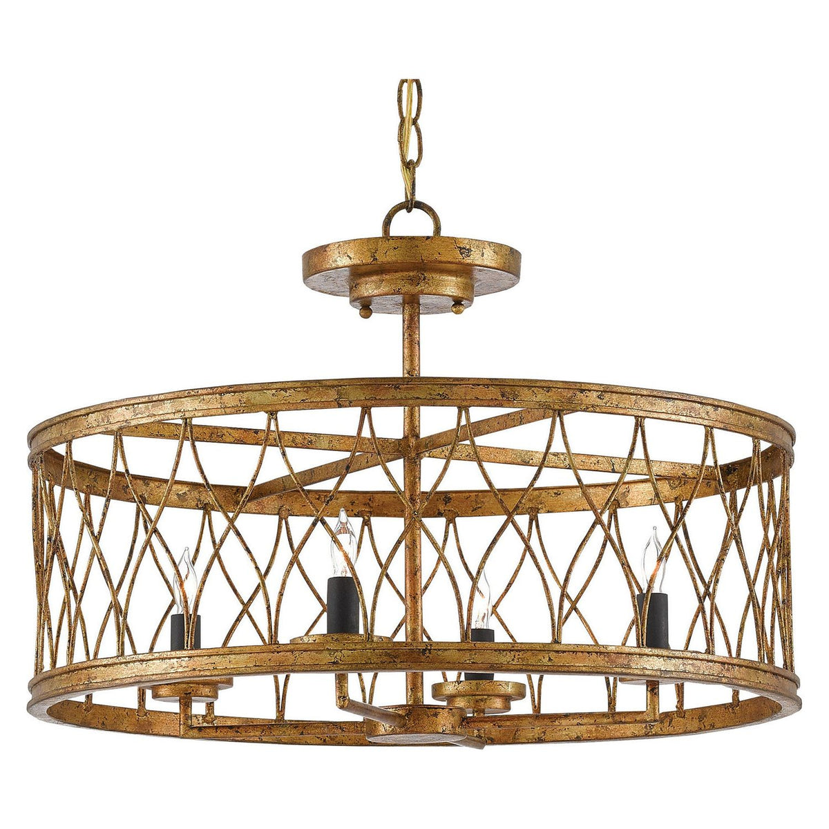 Currey and Company - 9000-0050 - Four Light Pendant - Crisscross Collection - Gold Leaf