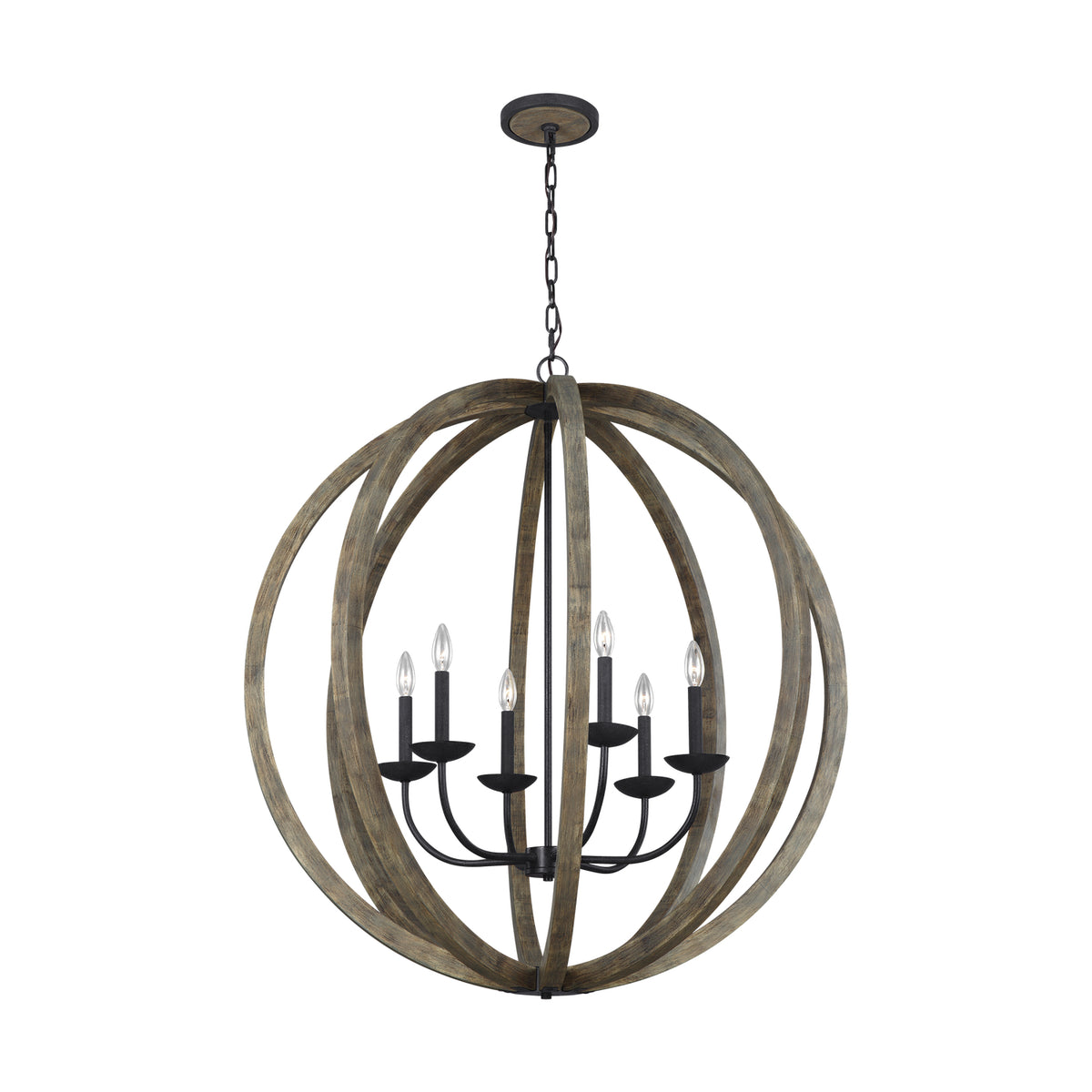 Visual Comfort Studio Canada - F3186/6WOW/AF - Six Light Pendant - Allier - Weathered Oak Wood / Antique Forged Iron