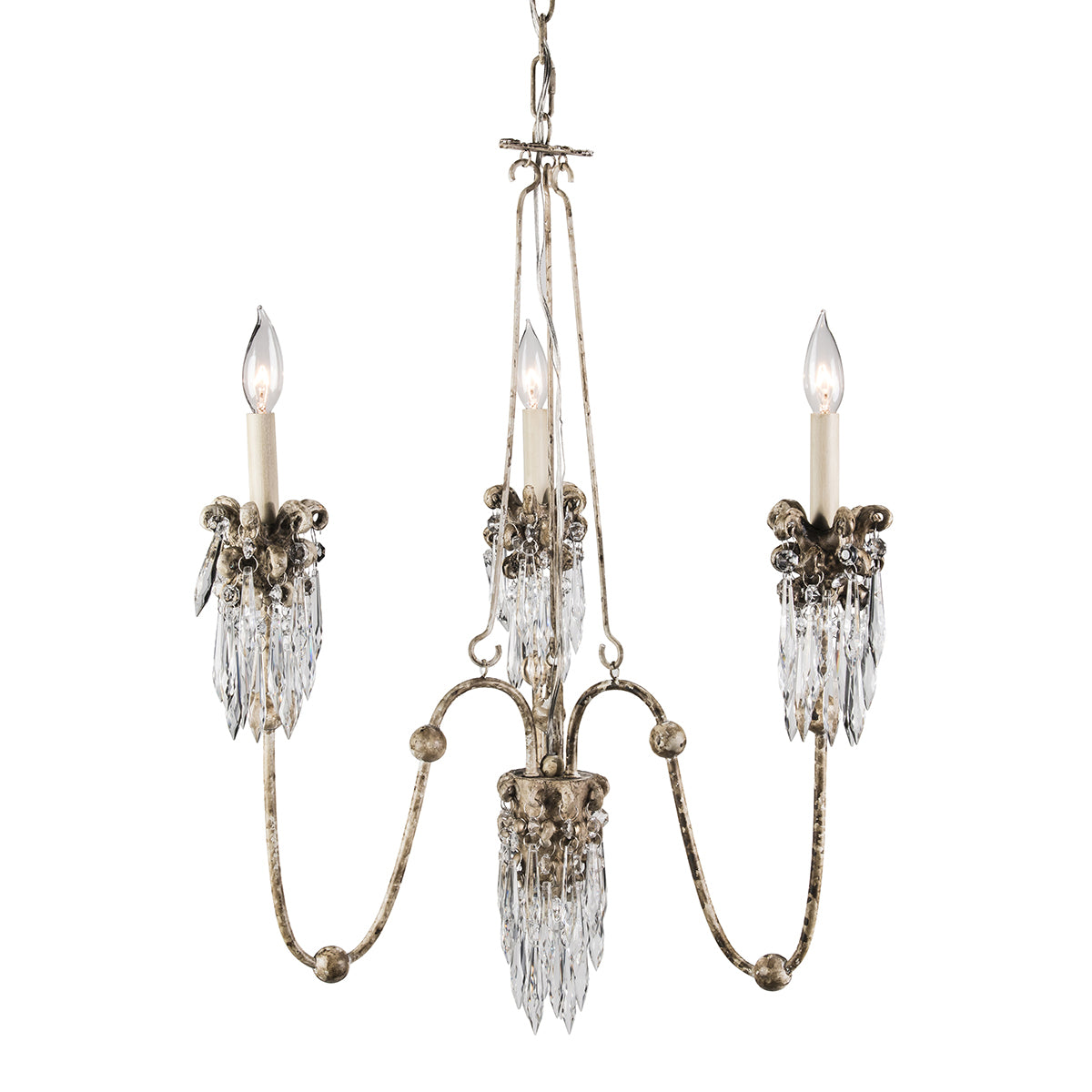 Lucas + McKearn - CH1060-3 - Three Light Mini Chandelier - Venetian - Hand-Painted Beige Patina W/Cut-Glass Crystals