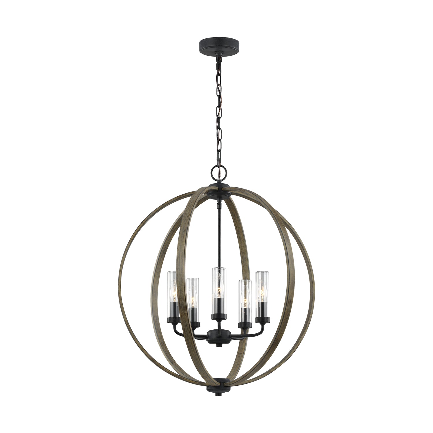 Visual Comfort Studio Canada - OLF3294/5WOW/AF - Five Light Outdoor Chandelier - Allier - Weathered Oak Wood / Antique Forged Iron